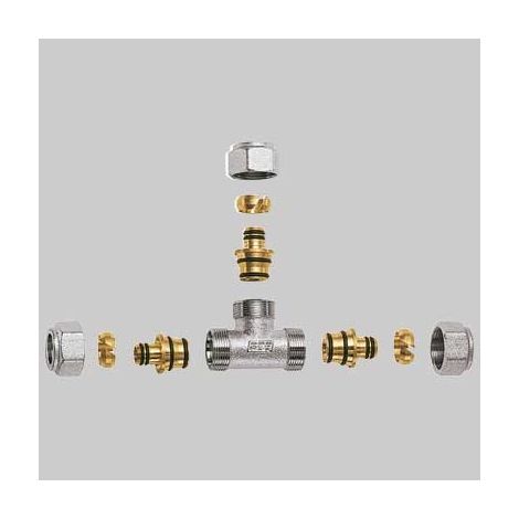 "RACCORDO A TEE CON 3 ATTACCHI CROMATO FAR COMPLETO - 1"" x 32 x 3"