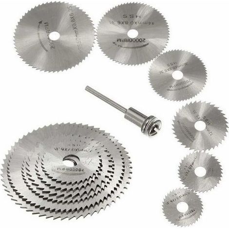 Lame de scie circulaire HSS 7 pièces – Disques de coupe pour bois, plastique et métaux non ferreux – Diamètre 1/8" (3.175mm) – Installation facile - 8quot (1/4)