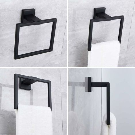 Matte Black Towel Rack for Bathroom SUS 304 Stainless Steel Towel Ring Simple Square Towel Rack Heavy Duty Towel Rack Wall Mount (1/5)