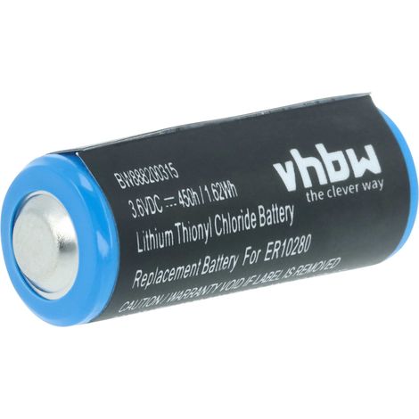vhbw Lithium ER10280 Round Cell Battery - Primary Battery (450mAh, 3.6V, Li-SOCl2)