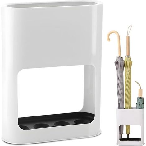 Porte-parapluie – Bac d'égouttage amovible – 4 fentes – Blanc – Intérieur (1/5)