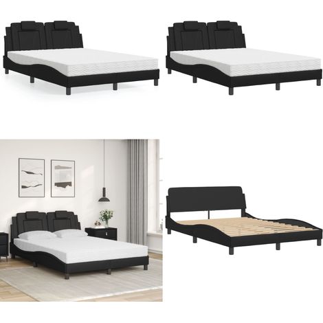Bett mit Matratze Schwarz 120x200 cm Kunstleder - Schlafzimmer Möbel - Doppelbett - Boxspringbett - Bettrahmen - Kunstleder Bett - Home & Living (1/5)
