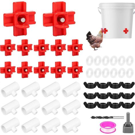 Lot de 12 abreuvoirs horizontaux à tétine pour poulets, kit automatique DIY S avec raccord T PVC 1/2" pour volailles, canards, cailles (1/5)