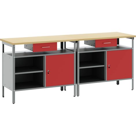 Werkbank-Set mit Schubladen 2 pcs Rot und Grau 200 x 55 x 85 cm