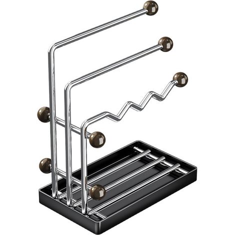 Porte-torchons – Acier inoxydable – Bac d'égouttage – 3 barres – Cuisine et salle de bain (1/5)