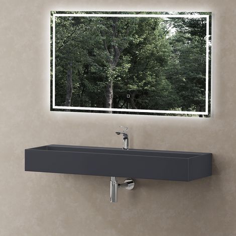 doporro Waschbecken Hängewaschbecken 120x40x12cm Waschbecken Colossum6028 in Anthrazit matt aus Mineralguss Waschtisch mit Armaturloch
