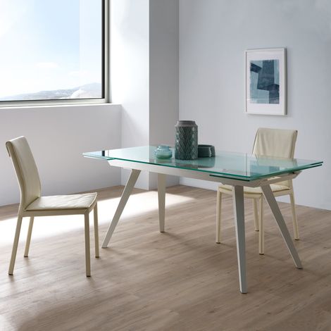 Tavolo da Pranzo Rettangolare in Vetro Allungabile 220 x 90 Olimpo Tavoli da Pranzo e Ufficio StilProjectStore.com Bianco