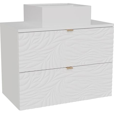 Meuble de salle de bain suspendu texturé avec vasque à poser carrée - Blanc - 80 cm - RINAREL (1/5)