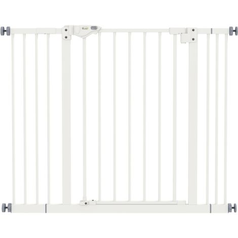 Adjustable White Safety Gate with Two Extensions and Four Adjustable Screws for Enhanced Security (1/5)