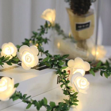 Guirlande Lumineuse LED - Rosier Artificiel - 300 cm - 20 Ampoules - Alimentation Piles - Décoration Intérieure Chambre Mariage Noël (1/5)