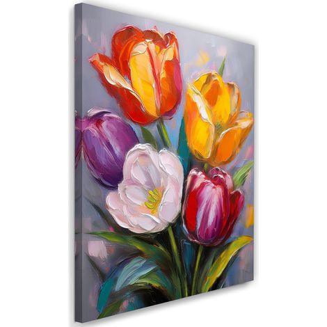 Tableau déco Tulipes peintes Fleurs colorées 3D 40x60 (1/5)