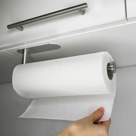 Porte-Rouleau essuie-Tout sans perçage  Couleur : argenté  Support de Montage sous l’Armoire ou Mural  Organisateur et Porte-Papier de Cuisine (1/5)
