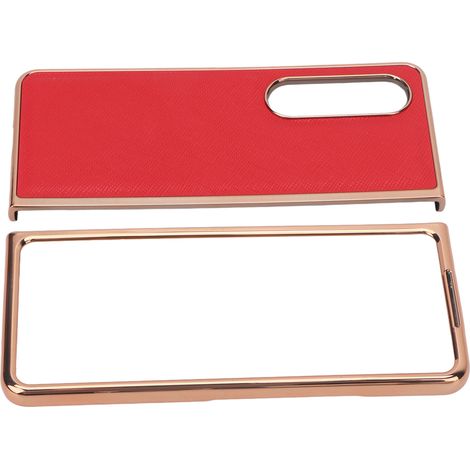 Étui de téléphone portable en cuir de vachette grain croisé nano-électroplaqué, protection pour Samsung Galaxy Z Fold 4 rouge (1/5)