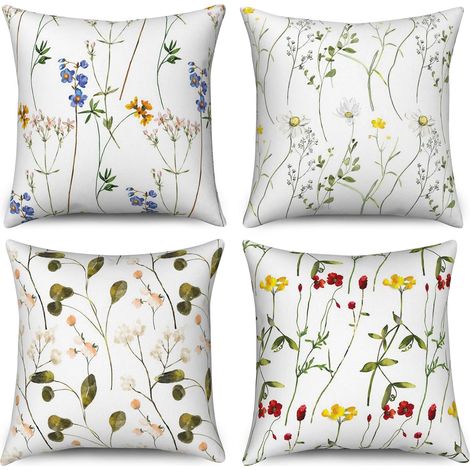 Housse de Coussin Fleurs 45x45 Set de 4,Housses de Coussin en Polyester carré Housse de Coussin pour canapé lit extérieur Home Decor (1/5)