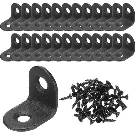 Lot de 40 équerres d'angle en métal en forme de L - 20 mm x 20 mm - 90 degrés - En acier laminé à froid - Avec vis pour étagères en bois - Noir (1/5)