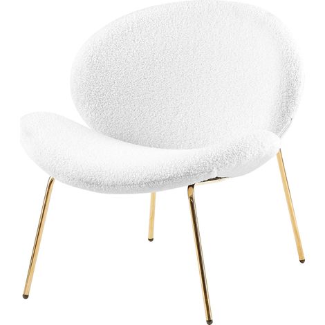Chaise lounge bouclé blanc or confort extra large - blanc bouclé et pieds dorés (1/5)