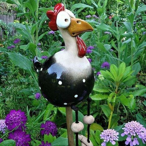 Gallina decorativa de jardín. Divertidas estatuas de jardín para exteriores, decoración de jardín de hadas. Divertida decoración de jardín de resina con forma de gallina, figura de animal, esculturas 