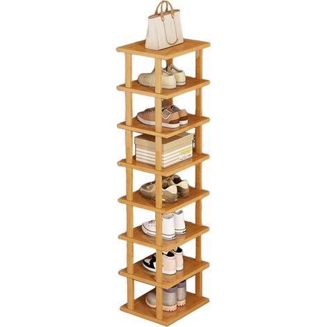 Etagere à chaussures en bois Etagère de rangement pour chaussures d'entrée en bambou, à structure stable, étanche et de grande capacité