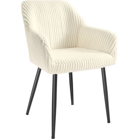 Songmics – Chaise de salle à manger velours côtelé – Accoudoirs incurvés – Charge 120 kg – Structure métallique – Montage rapide en 10 minutes – Blanc et noir