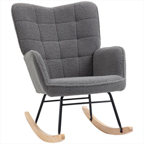 Fauteuil à bascule en tissu bouclette gris foncé 71 x 98 x 101 cm (1/5)
