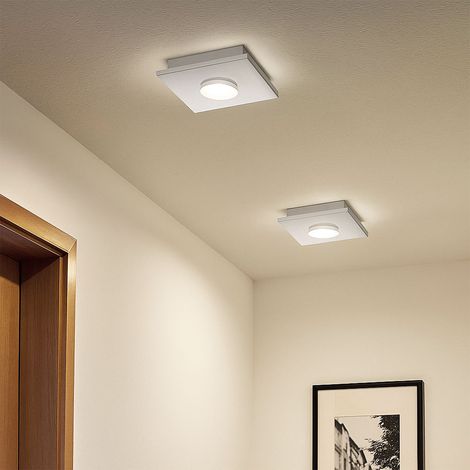 Deckenlampe Deckenleuchte LED weiß Wohnraumlampe 3-Stufen Dimmer, Metall silber, 1x LED 4W 360Lm warmweiß, LxBxH 17x17x4 cm, 2er Set