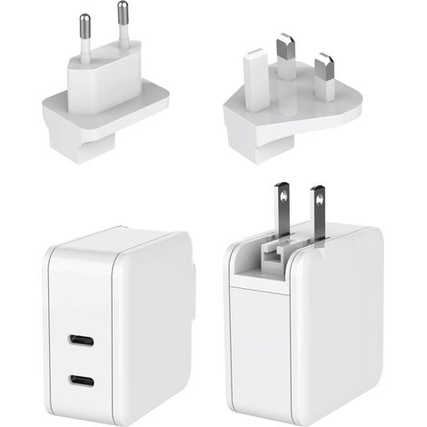 Dehner Elektronik XYPD65CC-ZUZ GaN US foldable with Plug-Set EU/UK white 2xUSB-C Alimentation de table et enfichable AC/DC 65 W USB-C® Power Delivery Y049243