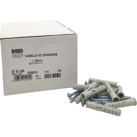 100 Tasselli con viti collarino 6 8 mm ad espansione in nylon per fissaggio a parete 10x50 mm