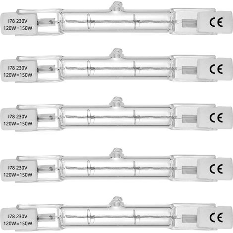Tubo halógeno, base R7S, lámpara halógena T3, 230 V, 120 W, 78 mm, blanco cálido - 2800 K (5 unidades) (1/5)