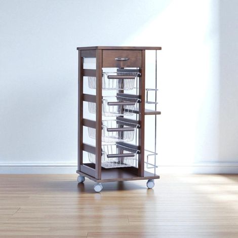 Carrello salvaspazio con cesti portafrutta e portabottiglie Noce (1/5)