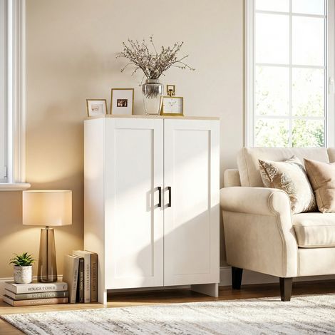 Buffet meuble cuisine rangement avec placard à portes et étagères réglables, 60 x 30 x 90 cm, blanc (1/5)