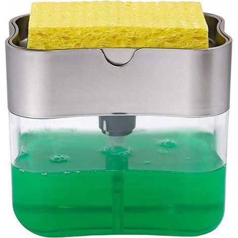 Distributeur Liquide Vaisselle – Porte-Éponge Inclus – Gris Clair – Gain de Place (1/5)