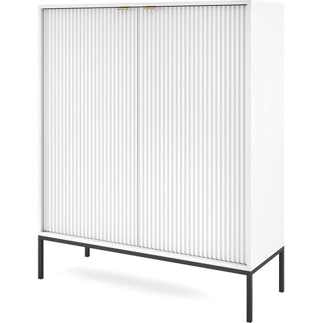 Cassettiera: 2 ante, Bianco, Nero, 104 x 125 x 39 cm, maniglie dorate (1/5)