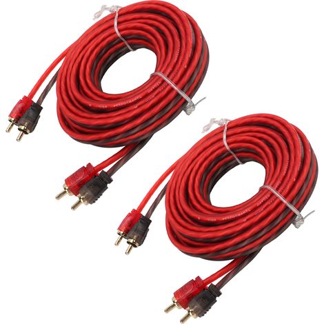Lot de 2 câbles RCA mâle-mâle de 5 m de long, universels, gainés de caoutchouc, haute conductivité, pour système stéréo. (1/5)