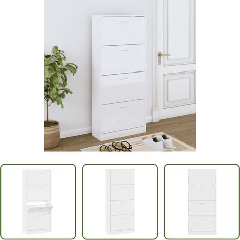 Holzschrank - Schuhschrank Hochglanz-Weiß 63x24x147 cm Holzwerkstoff (1/5)