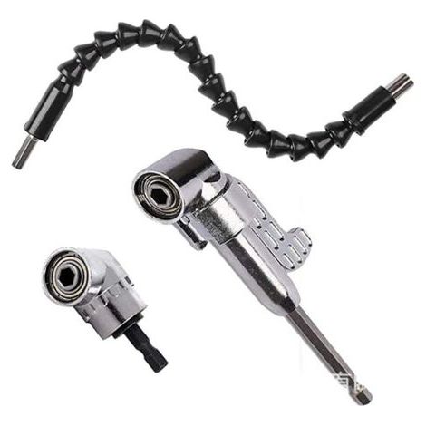 set of 3. Extension adapter for electric drill with flexible shaft and right angle drill bit. (1/5)