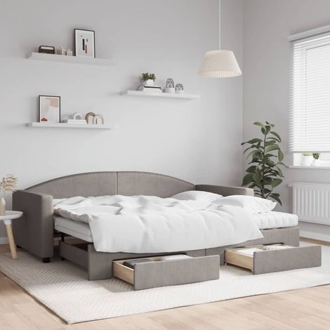 Tagesbett Ausziehbar mit Schubladen Taupe 90x200 cm Stoff (1/5)