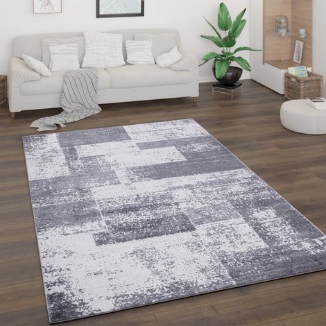 Paco Home Teppich Wohnzimmer Kurzflor Vintage Abstrakt Modern Geometrisch Rautenmuster 120x160 cm, Grau 2