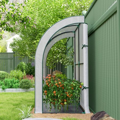 Serra a parete, struttura accessibile per piante, telo in plastica, 300 x 80 x 157 cm, bianca (1/5)