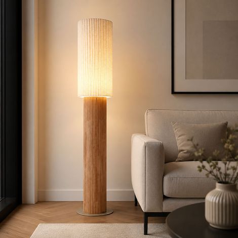 Lampada da terra lampada da terra soggiorno interruttore a pedale marrone legno tessuto H 140,3 cm (1/5)