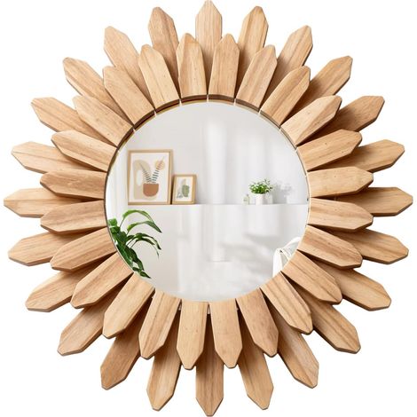 Petit miroir mural en bois rustique, 30 cm, rond, style bohème, décoration murale pour salle de bain, salon, chambre à coucher, couloir, entrée (marron rustique) (1/5)