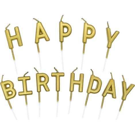 Bougies d'anniversaire personnalisées avec inscription « Joyeux anniversaire », décorations de gâteaux pour fêtes d'anniversaire (dorées) (1/5)