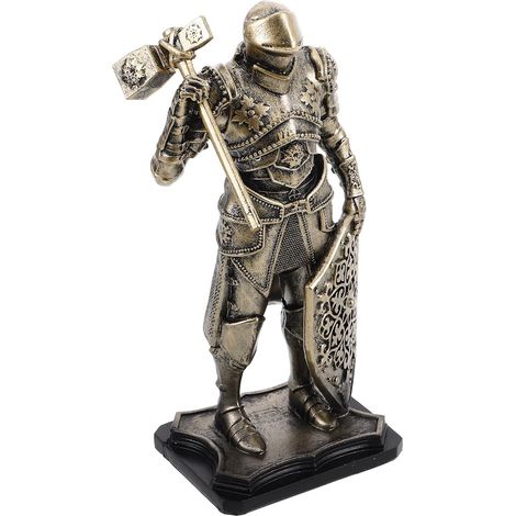 Figurine de Chevalier Rétro en Résine Dorée, Sculpture Médiévale Décorative pour Salon, Bureau et Collection, Ornement Artistique de Garde Royale, Décoration Intérieure Élégante (1/5)