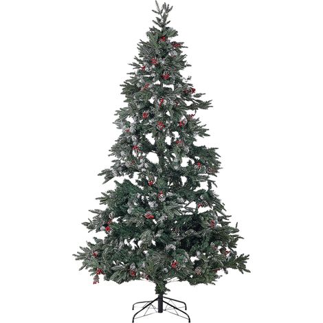 Árbol de Navidad de nieve artificial con ramas escarchadas piñas acebo 240 cm verde