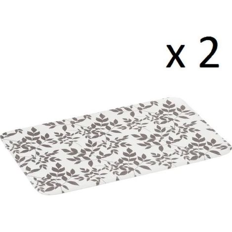 Lot 2 tapis de bain antidérapant,tapis salle de bain en microfibre avec motif de feuille coloris blanc-Longueur 70 x Profondeur 45cm (1/3)
