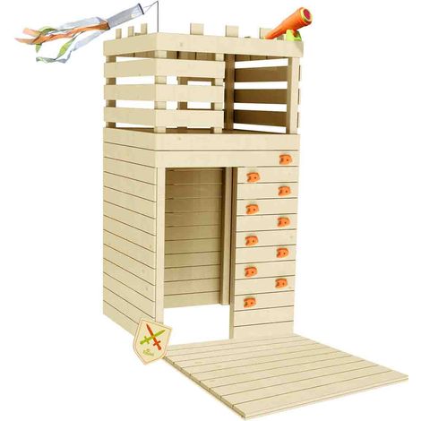 SOULET - Casita de Madera Infantil con Muro de Escalada Knight 160x120x120 cm - Casita de Juegos para Niños - Cabaña de Madera para Jardín - Muro de Escalada Integrado - Fácil Montaje y Diseño Seguro (1/5)