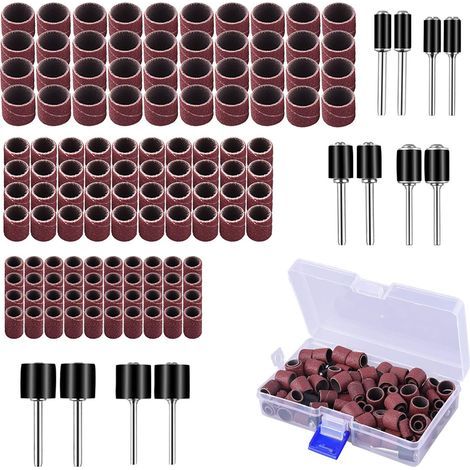 Juego de tambores de lijado de 132 piezas con caja de regalo, que incluye 120 bandas de lijado y 12 mandriles para tambores para herramientas rotativas Dremel. (1/5)