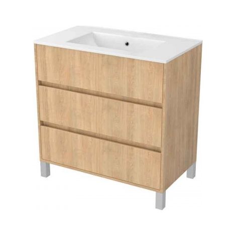 Meuble de salle de bains sur pieds - 80 cm - 3 tiroirs - bois - Atos - AURLANE (1/2)