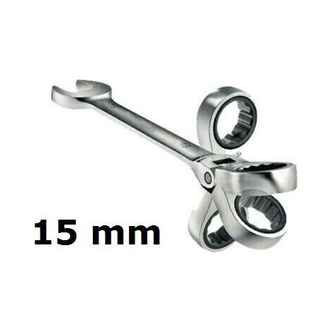 CHIAVE COMBINATA 15 MM A CRICCHETTO TESTA SNODABILE PIEGHEVOLE CHROME VANADIUM