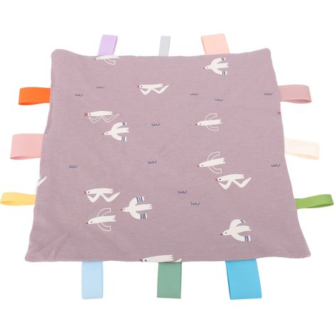 Couverture sensorielle bébé avec étiquettes colorées - Doudou apaisant en coton pour le sommeil - Modèle Mouette (1/5)