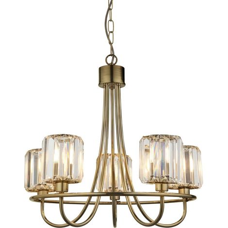 Endon Berenice Suspension de plafond à 5 bras multiples avec abat-jour en verre et laiton antique
